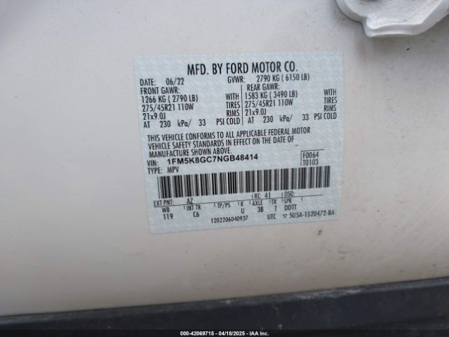 1FM5K8GC7NGB48414 Ford Explorer St