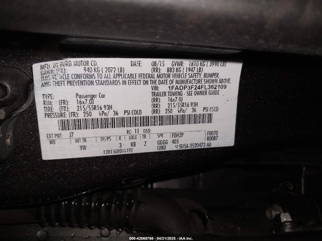 Ford FOCUS SE 2015 1FADP3F24FL362109 Image 9