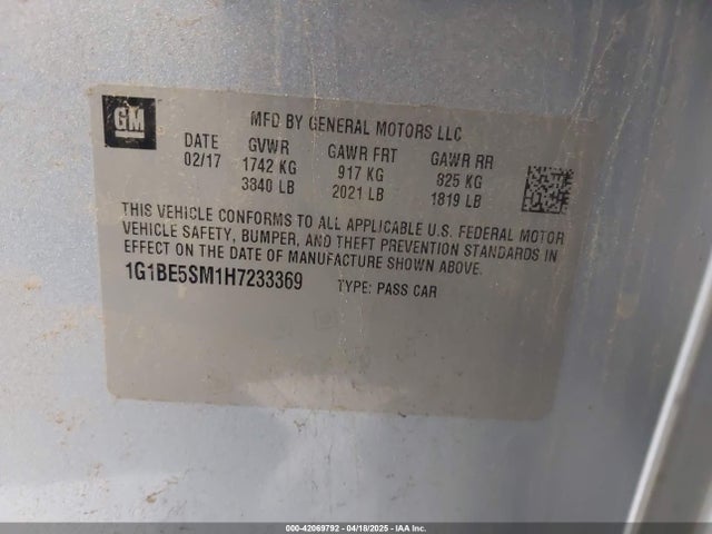 1G1BE5SM1H7233369 Chevrolet Cruze Lt Auto