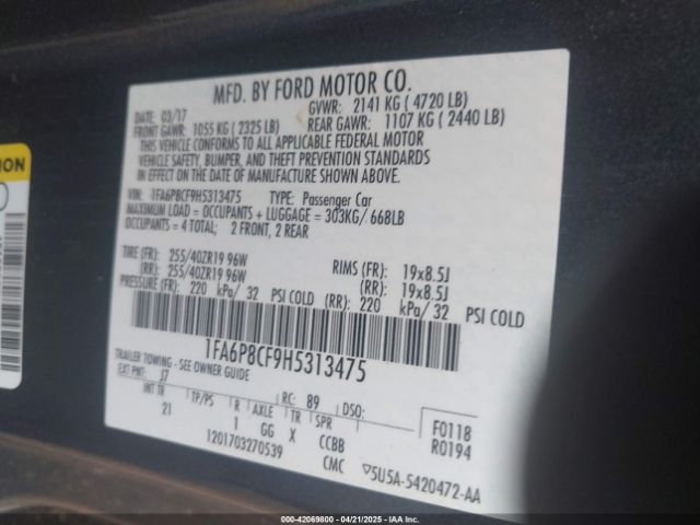 1FA6P8CF9H5313475 Ford MUSTANG GT