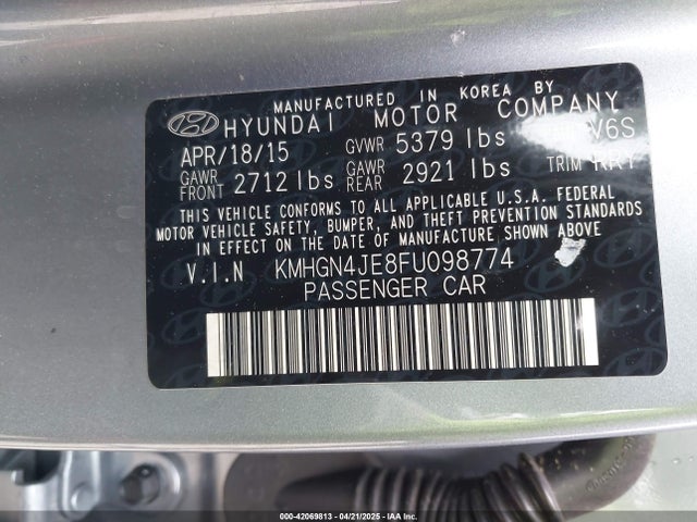 KMHGN4JE8FU098774 Hyundai Genesis 3.8