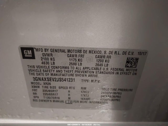 Chevrolet EQUINOX LT 2018 3GNAXSEV2JS541231 Image 9
