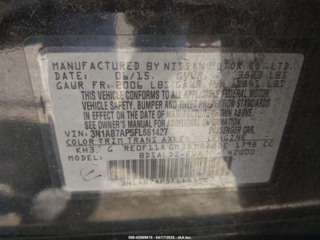 3N1AB7AP5FL661427 Nissan Sentra Fe+ S/s/sl/sr/sv