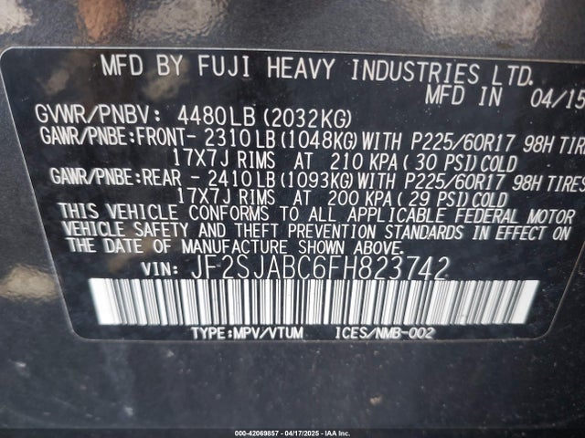 JF2SJABC6FH823742 Subaru Forester 2.5i