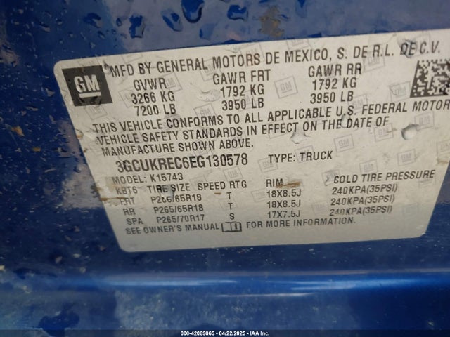 3GCUKREC6EG130578 Chevrolet Silverado 1500 2lt