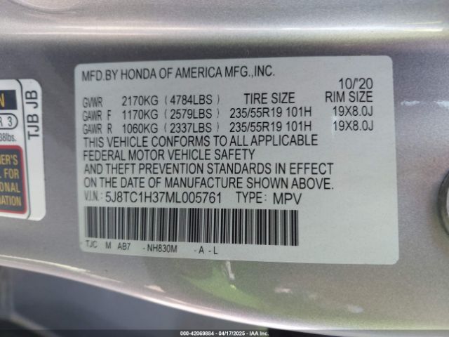 5J8TC1H37ML005761 Acura Rdx Standard