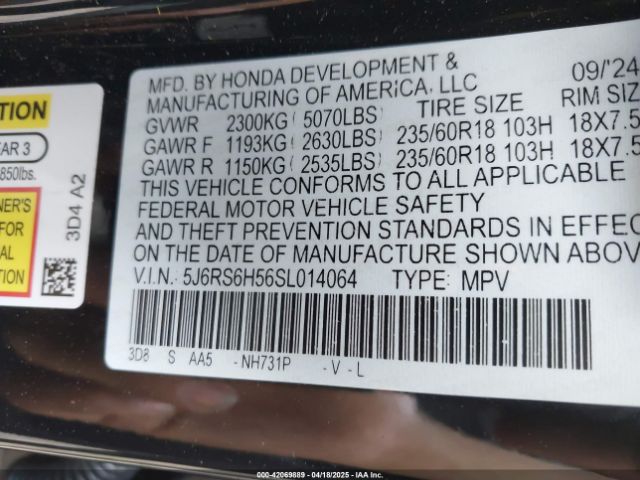 5J6RS6H56SL014064 Honda Cr-v Hybrid Sport