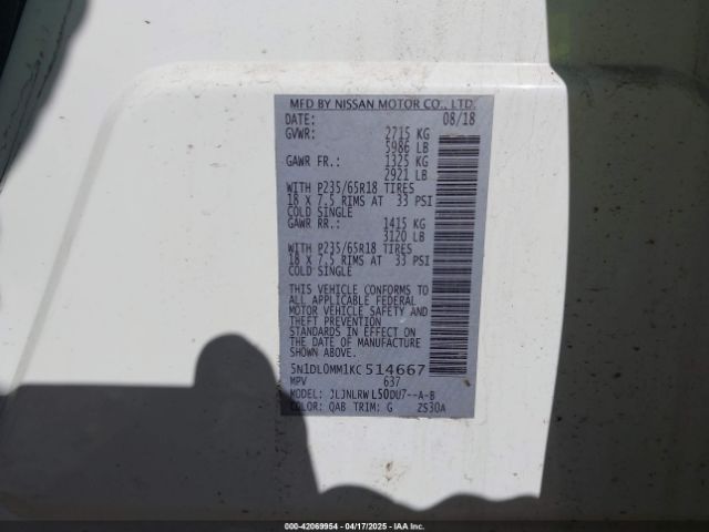 5N1DL0MM1KC514667 Infiniti QX60 LUXE