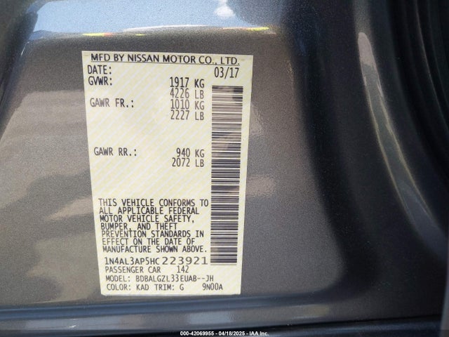 1N4AL3AP5HC223921 Nissan Altima 2.5 S