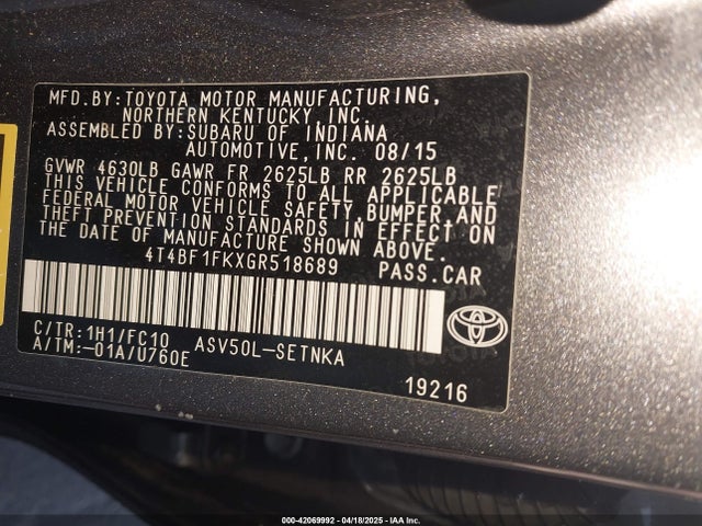 4T4BF1FKXGR518689 Toyota CAMRY LE