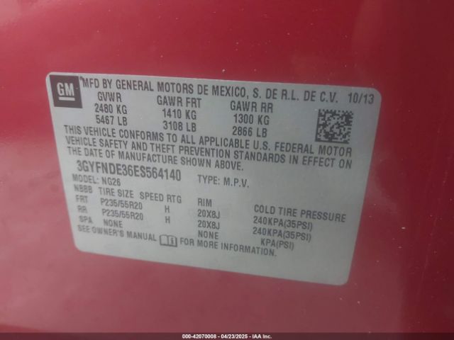 3GYFNDE36ES564140 Cadillac Srx Premium Collection