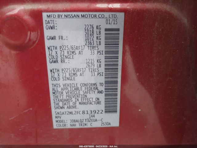5N1AT2ML2FC813922 Nissan ROGUE SV
