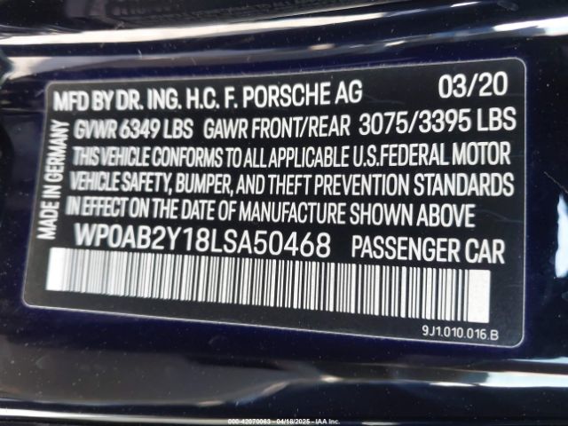 2020 PORSCHE TAYCAN WP0AB2Y18LSA50468 Photo 8