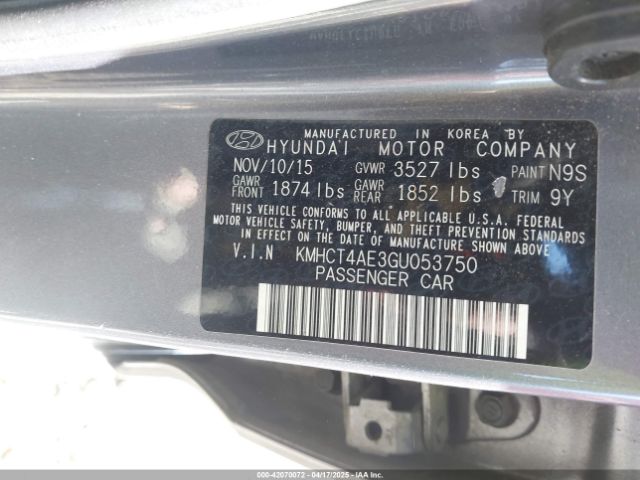 KMHCT4AE3GU053750 Hyundai ACCENT SE
