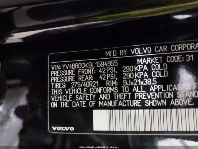 YV4BR00K9L1594955 Volvo Xc90 Hybrid T8 Momentum 6 Passenger