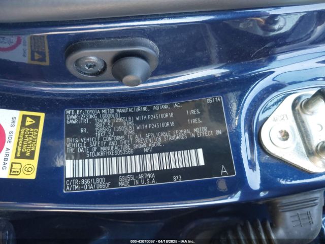 5TDJKRFHXES053566 Toyota Highlander Xle V6