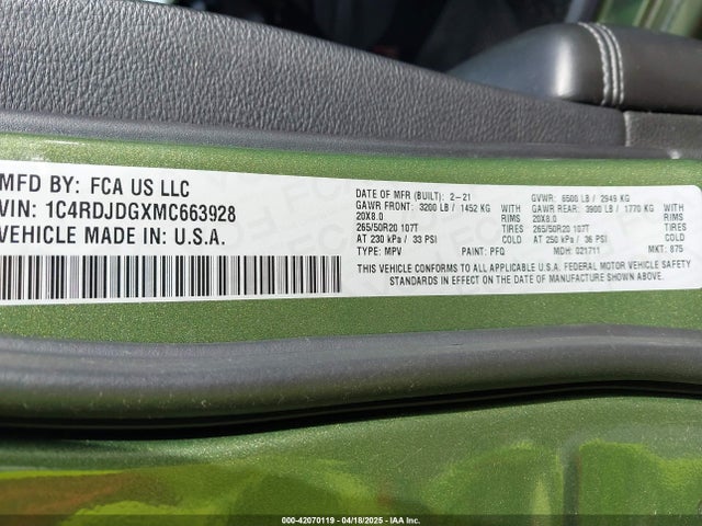Dodge Durango 2021 1C4RDJDGXMC663928 Image 9