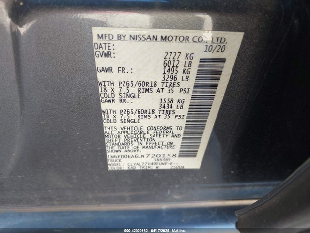 Nissan Frontier 2020 1N6ED0EA6LN720158 Image 9