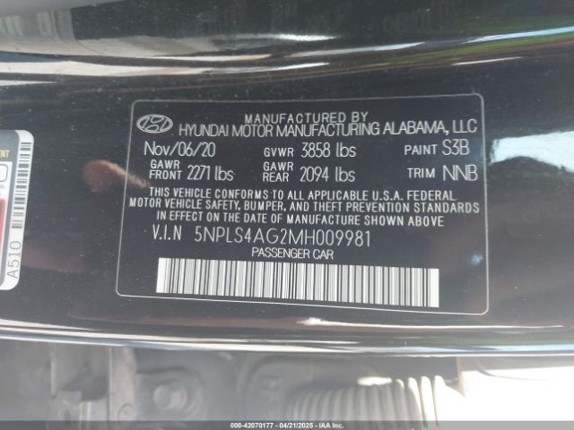 5NPLS4AG2MH009981 Hyundai ELANTRA SEL