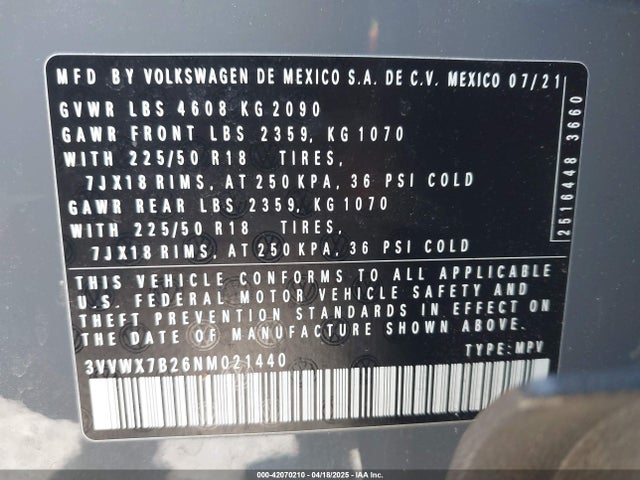 3VVWX7B26NM021440 Volkswagen Taos 1.5t Se