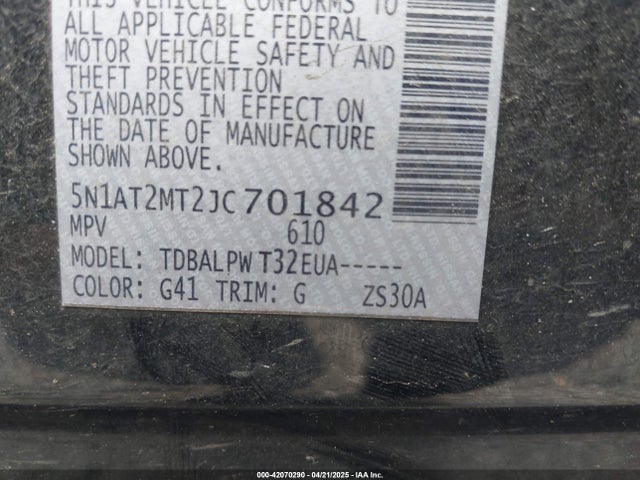 5N1AT2MT2JC701842 Nissan ROGUE S