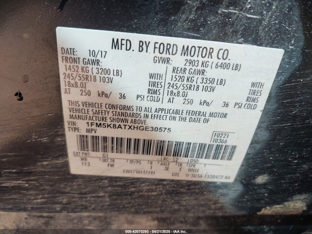 1FM5K8ATXHGE30575 Ford 3.5l gtdi