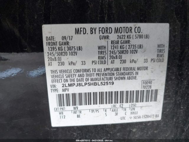 2LMPJ8LP5HBL52519 Lincoln 2.7l gtdi