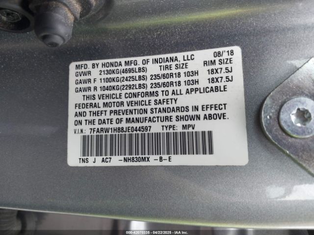 7FARW1H88JE044597 Honda Cr-v Ex-l/ex-l Navi
