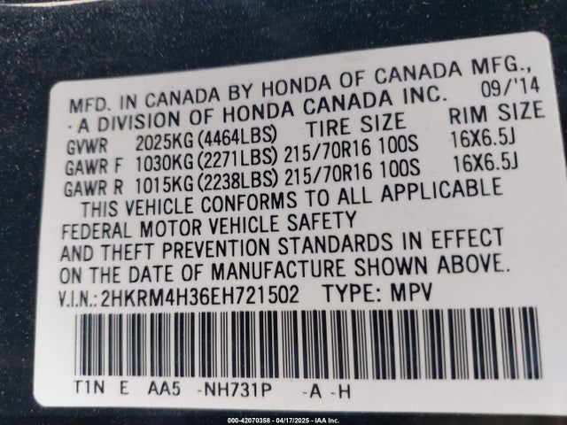 2HKRM4H36EH721502 Honda CR-V LX