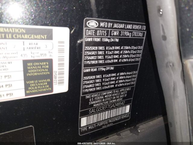 SALGS3EF7GA248542 Land Rover Range Rover 5.0l V8 Supercharged