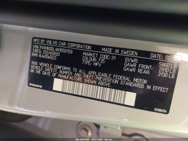 2022 VOLVO XC60 RECHARGE PLUG-IN HYBRID YV4H60DL4N1050159 Photo 8