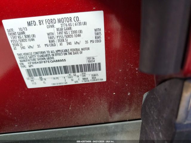 1FM5K8F87EGA88955 Ford Explorer Limited