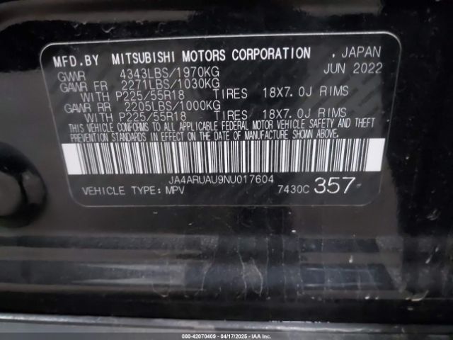 2022 MITSUBISHI OUTLANDER SPORT JA4ARUAU9NU017604 Photo 8