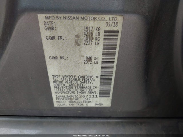 1N4AL3AP6JC267111 Nissan Altima 2.5 Sv