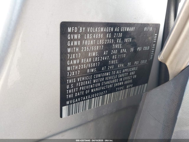 WVGAV7AXXJK003077 Volkswagen Tiguan Limited 2.0t