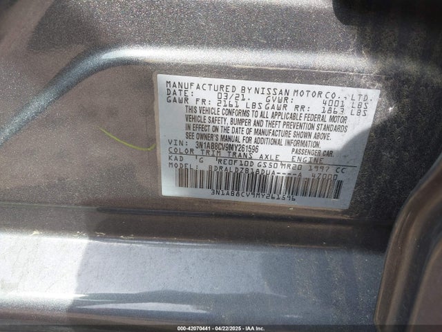 3N1AB8CV9MY261596 Nissan Sentra Sv Xtronic Cvt