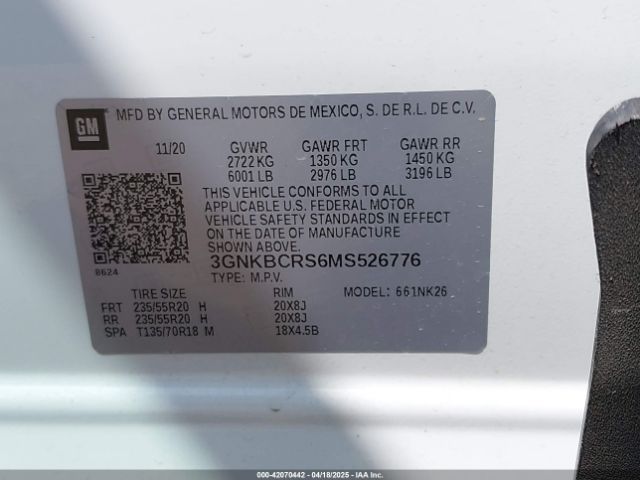 3GNKBCRS6MS526776 Chevrolet Blazer Fwd 2lt
