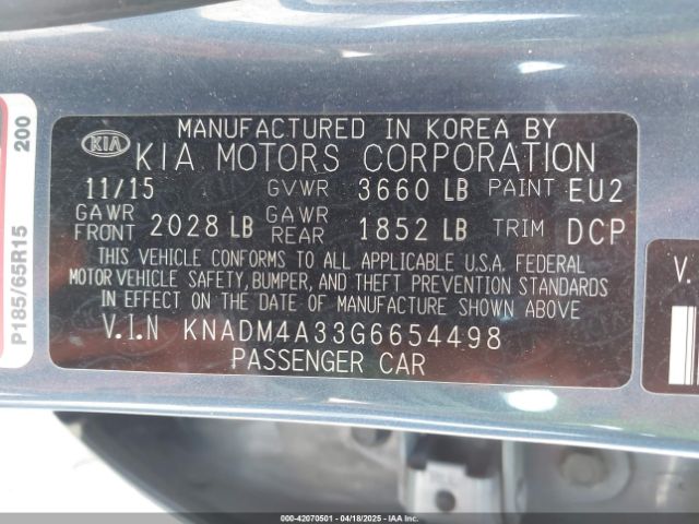 KNADM4A33G6654498 KIA RIO LX