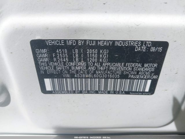 4S3BNBL60G3016035 Subaru Legacy 2.5i Limited