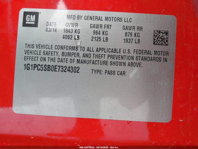 1G1PC5SB0E7324302 Chevrolet Cruze 1lt Auto