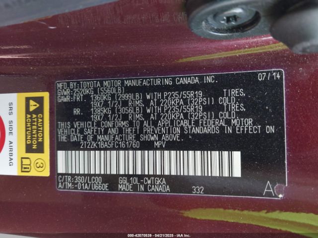 2T2ZK1BA5FC161760 Lexus RX 350