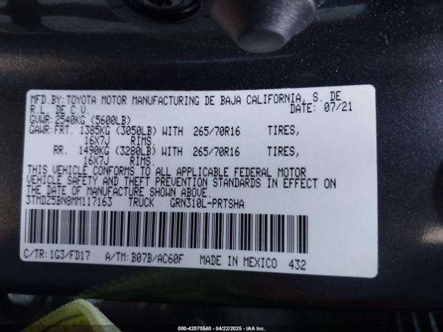 3TMDZ5BN8MM117163 Toyota Tacoma Trd Off-road