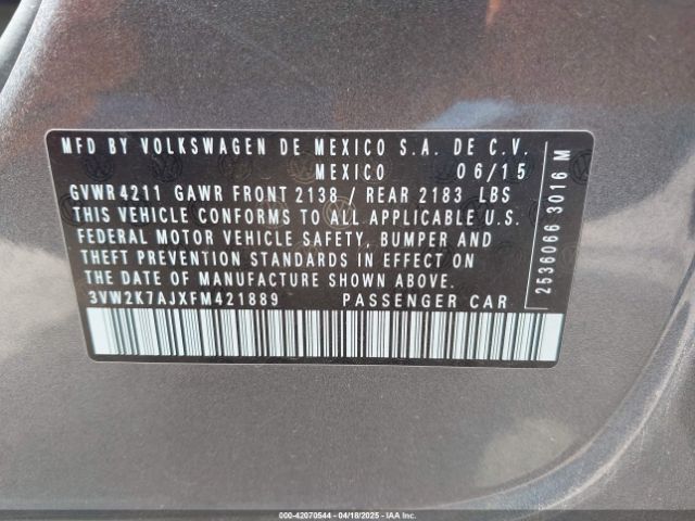 3VW2K7AJXFM421889 Volkswagen Jetta 2.0l S