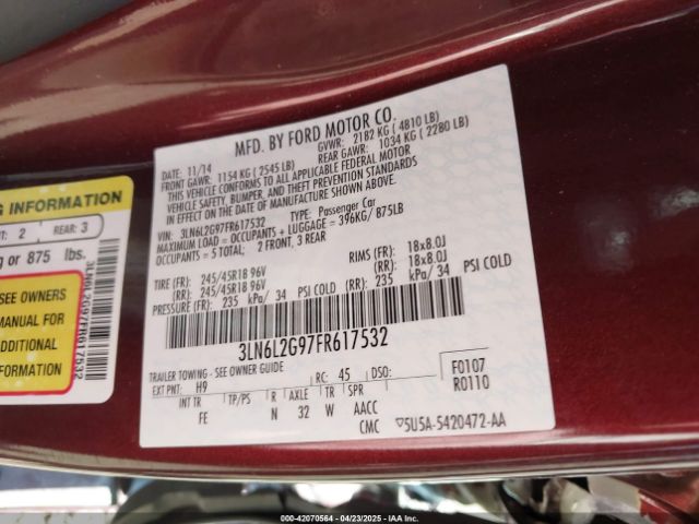 3LN6L2G97FR617532 Lincoln MKZ