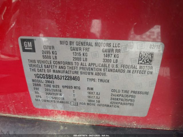 2018 CHEVROLET COLORADO 1GCGSBEA8J1228460 Photo 8