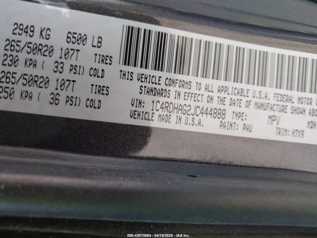 1C4RDHAG2JC444888 Dodge Durango Sxt Rwd