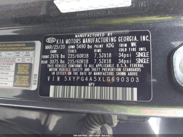 5XYPG4A5XLG690303 KIA Sorento 3.3l Lx