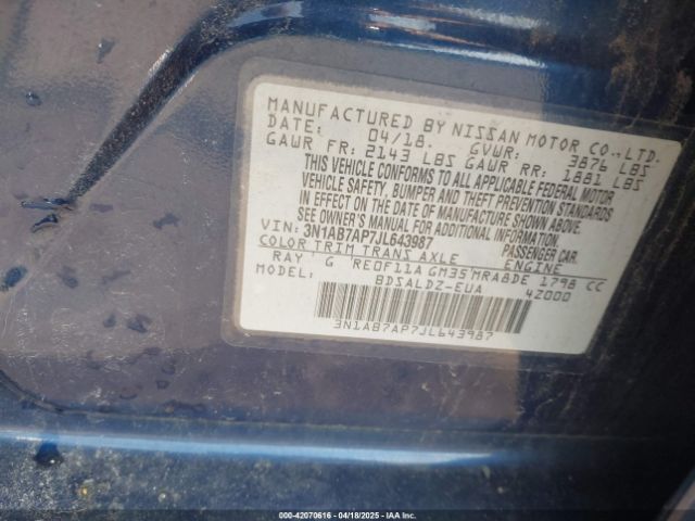 3N1AB7AP7JL643987 Nissan SENTRA SV