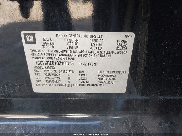 1GCVKREC1GZ106759 Chevrolet Silverado 1500 1lt