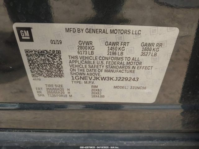 1GNEVJKW3KJ229243 Chevrolet Traverse Rs